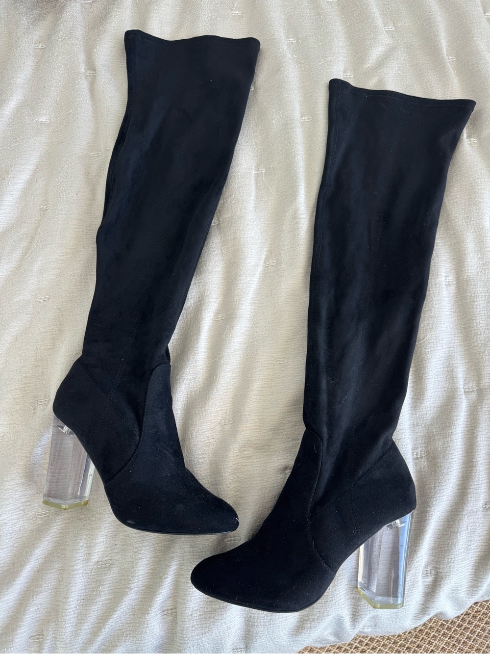 🖤 Call It Spring Black Over-the-Knee Boots with Clear Block Heels
